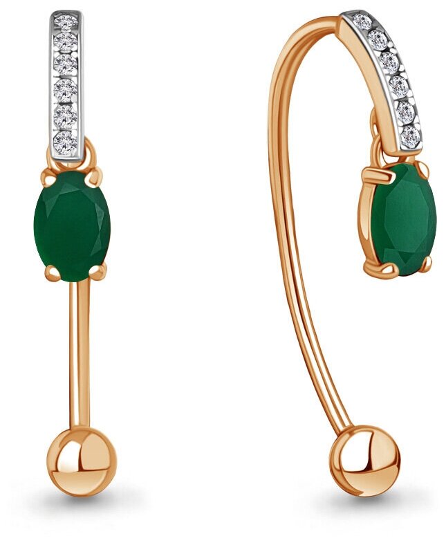 Серьги, серебро, 925 проба, родирование, золочение, фианит, агат