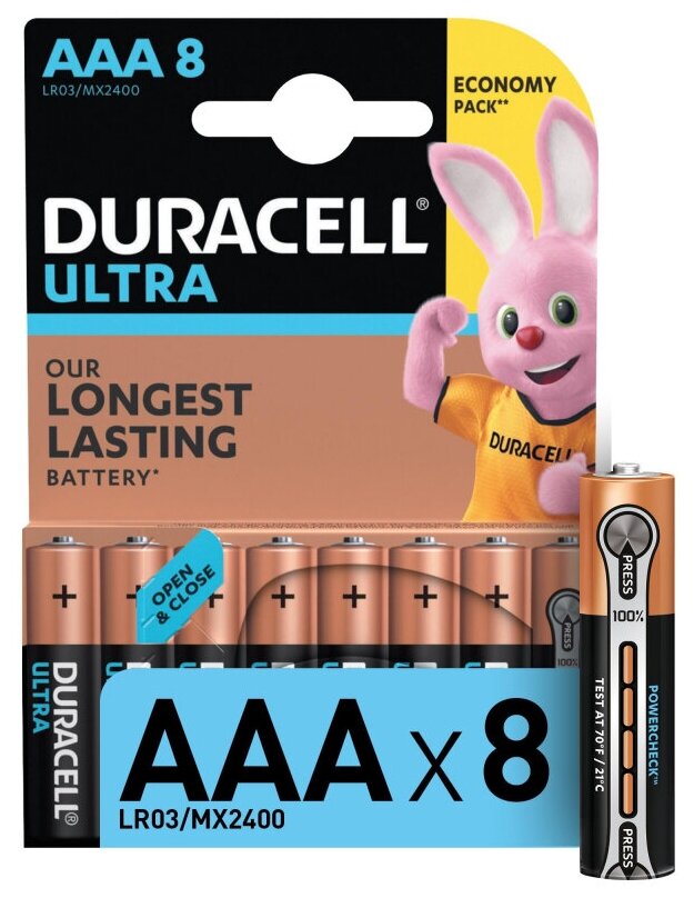 Батарейка AAA Duracell LR03-8BL Ultra Power, 1.5В, (8/80/5040), 8шт