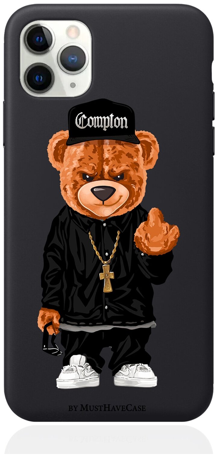 Черный силиконовый чехол для iPhone 11 Pro Max Мишка Compton