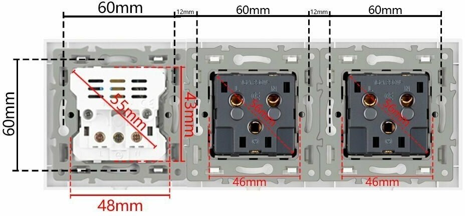 Розетка тройная с 2 USB-портами, 16А 250В, со шторками, рамка закаленное стекло, цвет белый - фотография № 14