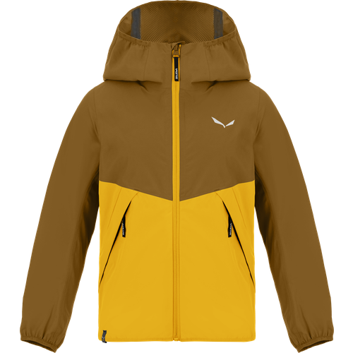 Куртка Salewa для девочек, водонепроницаемая, мембранная, ветрозащитная, несъемный капюшон, герметичные швы, светоотражающие элементы, размер 152, коричневый, желтый