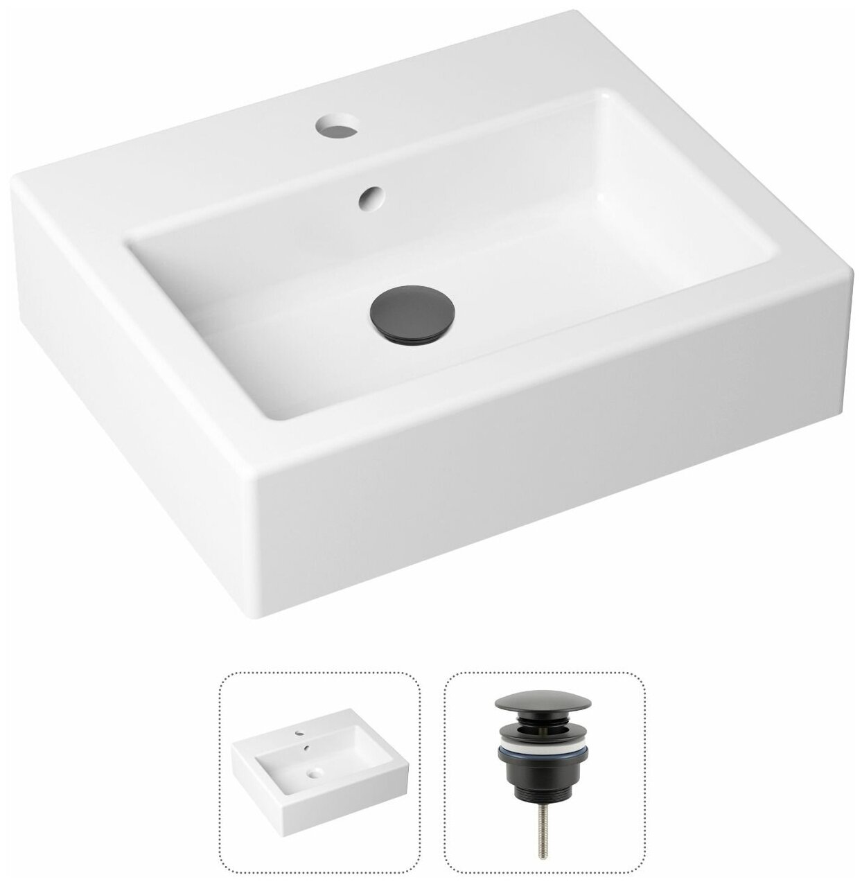 Комплект 2 в 1 Lavinia Boho Bathroom Sink 21520911: накладная фарфоровая раковина 50 см, донный клапан