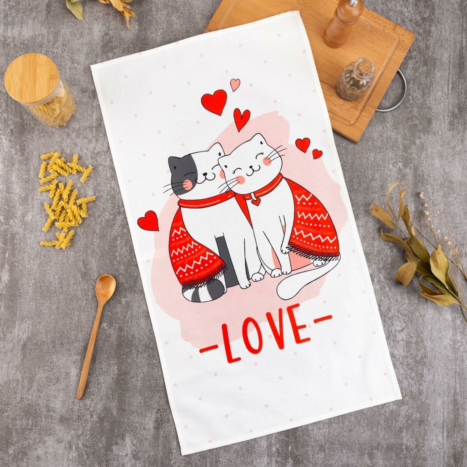 Полотенце Этель "Cat's love" 40х73 см, 100% хлопок, саржа 190 гр/м2 - фотография № 7