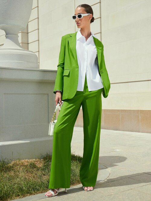 Брюки  Vittoria Vicci, демисезон/лето, прямой силуэт, классический стиль, размер S, зеленый
