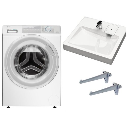 Стиральная машина с паром Haier HW60-BP12929B с раковиной Адель 55 над стиральной машиной 5115000₽