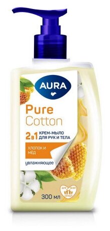 AURA Pure Cotton 300мл Крем-мыло 2в1 для рук и тела Хлопок и мёд