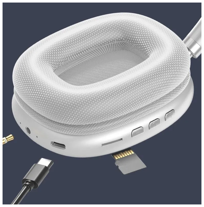 Беспроводные Bluetooth наушники для iPhone Android / Полноразмерные TWS наушники с встроенным микрофоном / Micro-SD / MP3-плеер / AUX / Silver