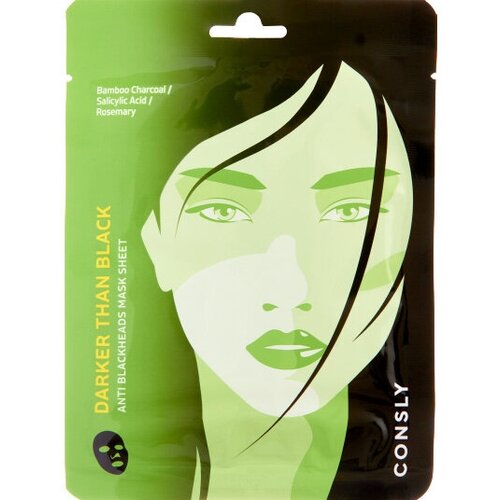 Consly Маска тканевая против черных точек - Darker than black anti blackheads mask sheet, 25мл