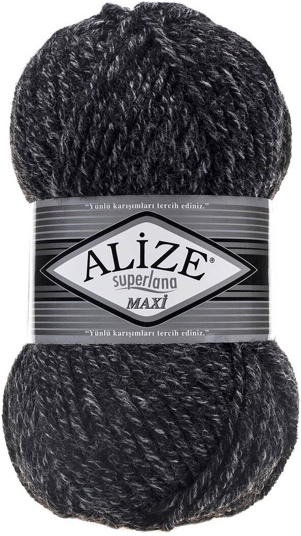 Пряжа для вязания ALIZE 'Superlana maxi', 100г, 100м (75% акрил, 25% шерсть), ТУ (800 антрацитовый жаспе), 5 мотков