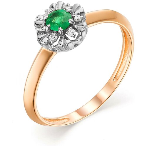 фото Алькор кольцо с изумрудом и бриллиантами из красного золота 13503-101, размер 16.5