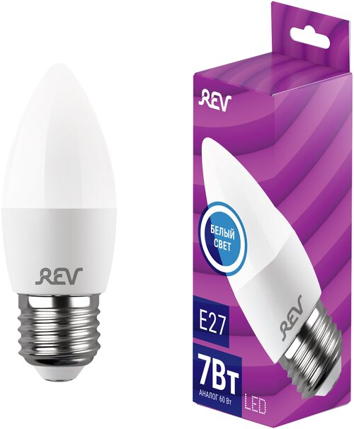 Лампа светодиодная REV 32348 8, E27, C37, 7 Вт, 4000 К