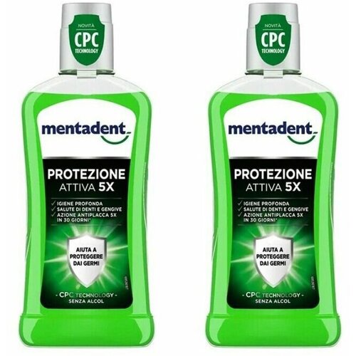 CloseUP Ополаскиватель для полости рта Mentadent 5X Active Protection, 400 мл, 2 шт