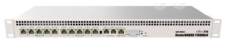 Маршрутизатор MikroTik RouterBOARD 1100AHx4 with Annapurna Alpine AL21400 Cortex A15 CPU (4-cores, 1.4GHz per core), 1GB RAM, 13xGbit LAN, RouterOS L6, 1U rackmount case, Dual PSU