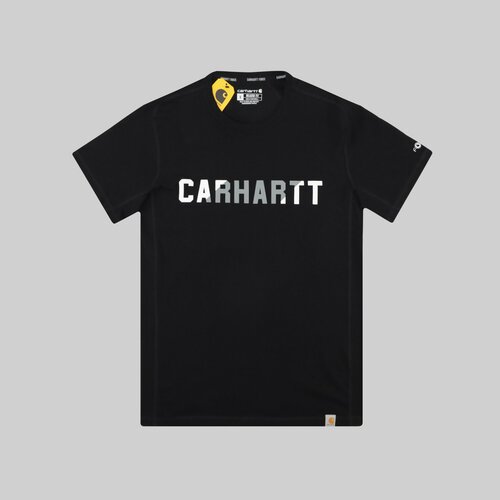 Футболка carhartt, прямой силуэт, круглый вырез, принт печать, размер S, черный