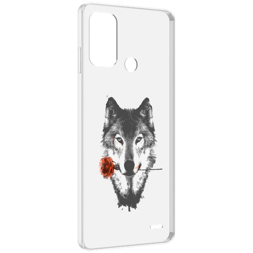 Чехол MyPads волк с розой для ZTE Blade A52 задняя-панель-накладка-бампер