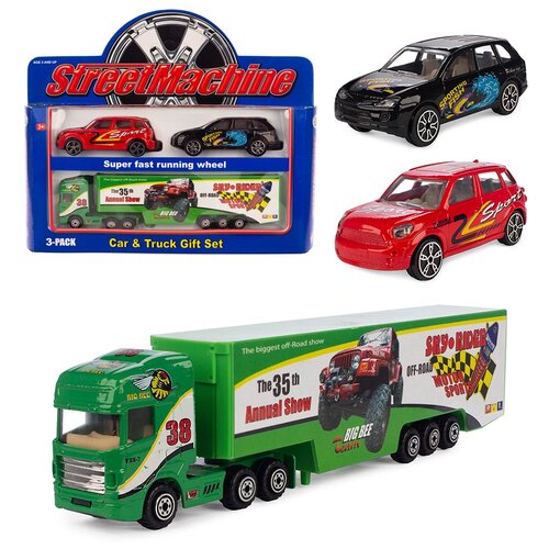 фото Детский игровой металлический набор машинок serinity toys. из 3-х машин, зеленый, красный, черный
