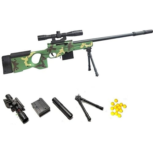 Детская пневматическая снайперская винтовка AWM L92 CAMO с глушителем и лазерным прицелом ( 92 см) тактический прицел для винтовки зеленая и красная точсветильник снайперская снаряжение охотничий оптический прицел точечный прицел для