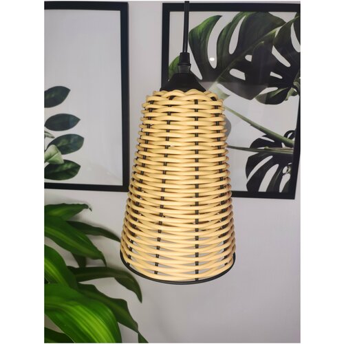 Потолочный плетеный светильник, Золотая Ива, из полиротанга, бежевый, Е27, 60 Вт