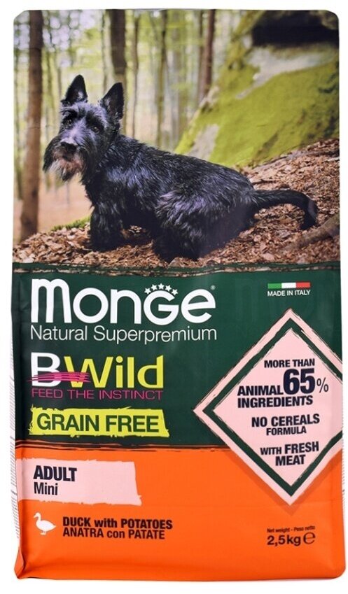 Сухой корм Monge Grain Free Mini для взрослых собак беззерновой мелких пород, утка/картофель, 2.5кг - фото №10