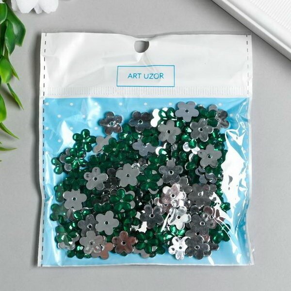 Декор для творчества пластик 1 прокол "Стразы цветок. Ярко-зелёный" набор 150 шт 1.2х1.2 см