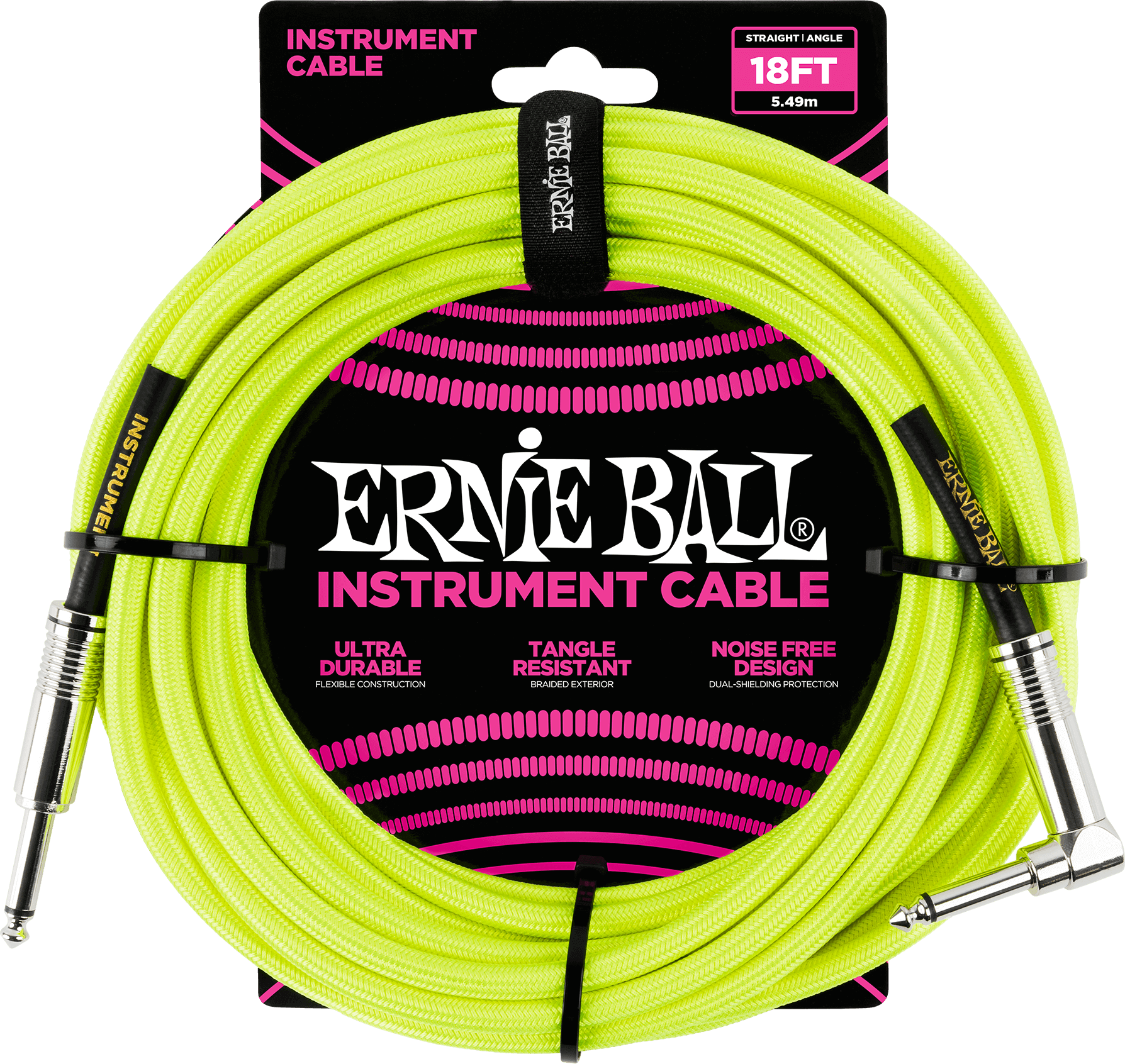 Инструментальный кабель Ernie Ball 6085 5.5м Braided Neon Yellow, Ernie Ball (Эрни Бол)