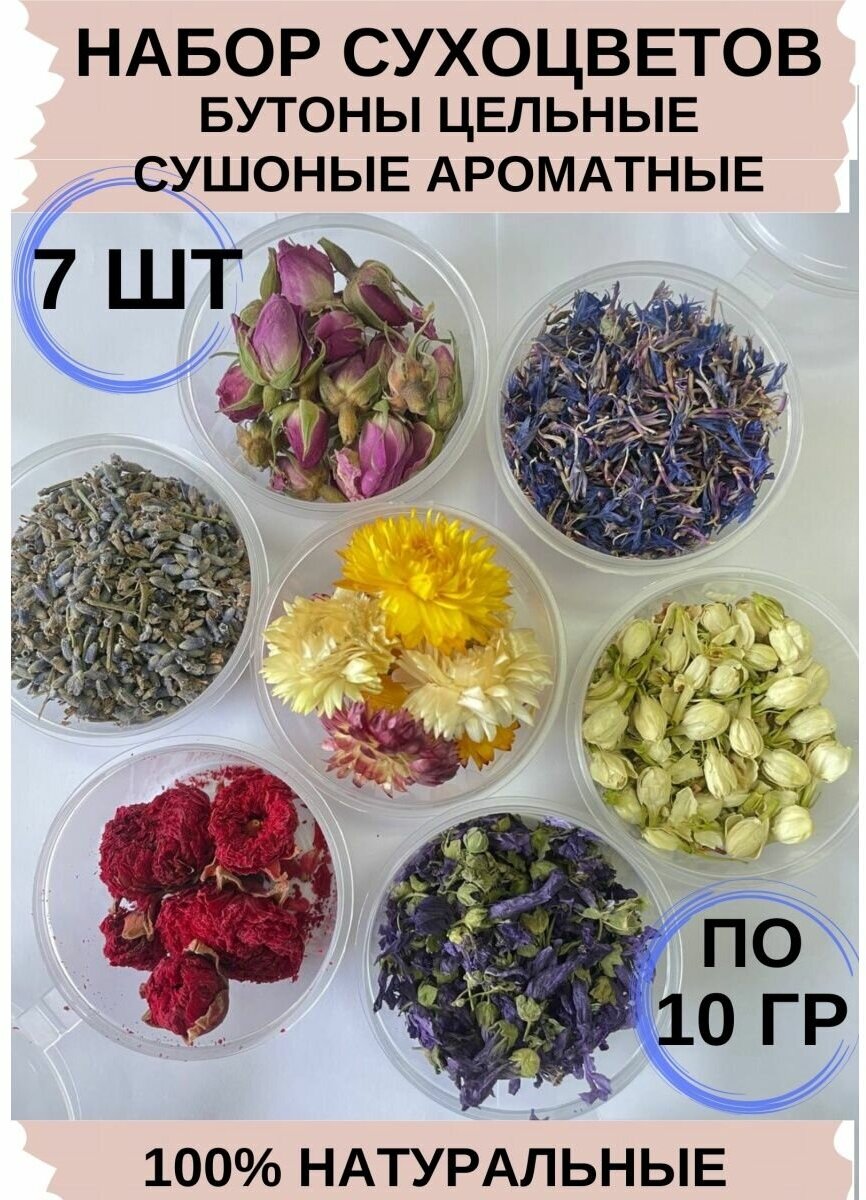 Набор сухоцветов для творчества и приготовления чая (7 шт по 10 гр) - фотография № 1