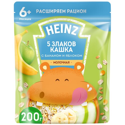 Каша Heinz молочная 5 злаков с бананом и яблоком, с 6 месяцев каша semper молочная манная с яблоком грушей и бананом с 6 месяцев