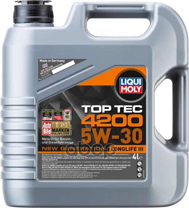 Моторное масло LIQUI MOLY Top Tec 4200 5W-30, 4 л