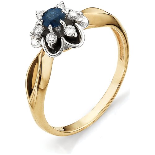 фото Алькор кольцо цветок с бриллиантами, сапфиром из красного золота 11104-102, размер 18