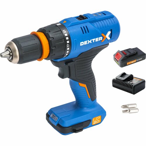 Дрель-шуруповерт аккумуляторная ударная Dexter 5 20 В Li-ion 1x25 Ач 1299000₽