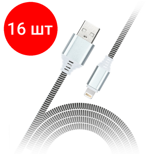 Комплект 16 шт, Кабель Smartbuy iK-12NS, USB2.0 (A) - microUSB (B), в оплетке, 2A output, 1м, белый, черный кабель smartbuy ik 12rg usb2 0 a microusb b резиновая оплетка 2a output 1м черный 3 штуки