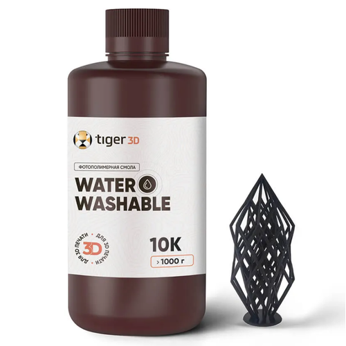 Фотополимерная смола Tiger 3D Water Washable Resin 10K, черная (1 кг) фотополимерная смола tiger 3d abs like resin 10k белая 1 кг