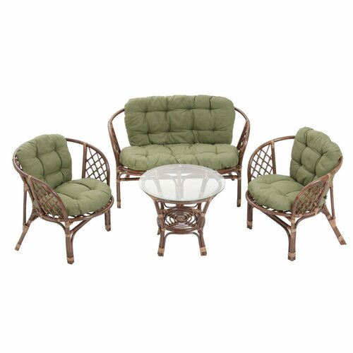 Набор садовой мебели Индо 4 предмета: 2 кресла, 1 диван, 1 стол, зеленый/тёмный ротанг набор мебели ницца комплект мебели для сада 3 х местный диван кресло пуф стол