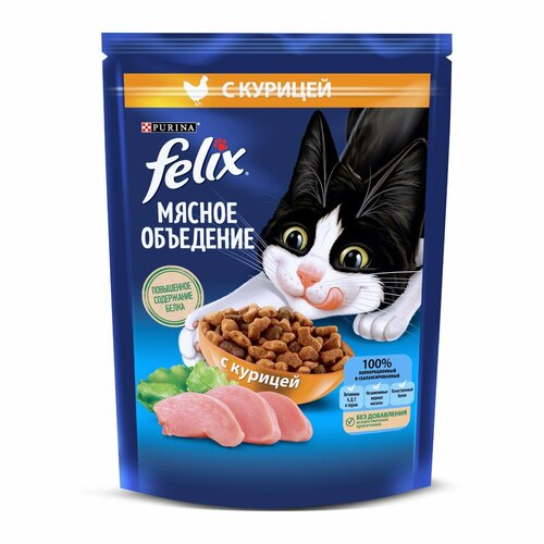 Сухой корм Felix Мясное объедение для кошек, курица, 200 г