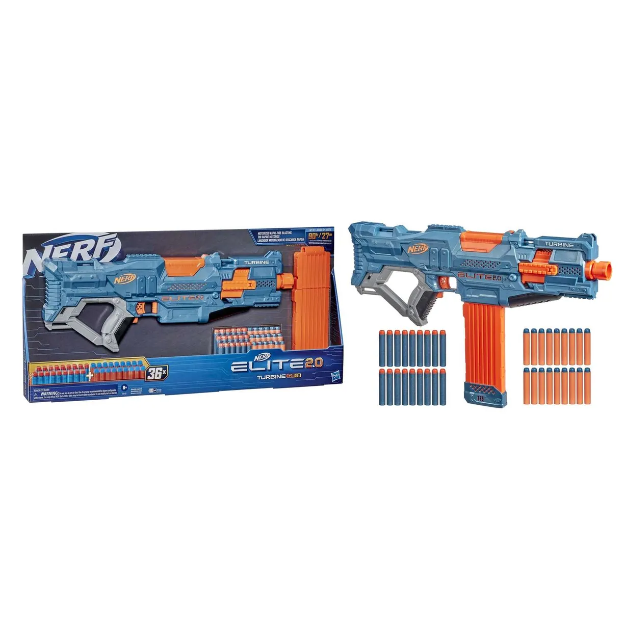 Бластер Nerf Elite 2.0 Turbine CS-18 E9481, 55 см, голубой/оранжевый E9481EU4
