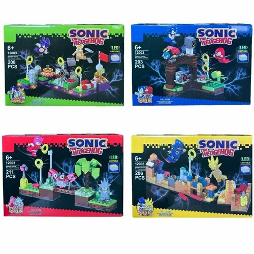 игровой набор адвент календарь с фигурками еж соник sonic the hedgehog jakks pacific 12003A Конструктор Sonic The Hedgehog с LED-подсветкой, Соник 4 в 1 828 деталей