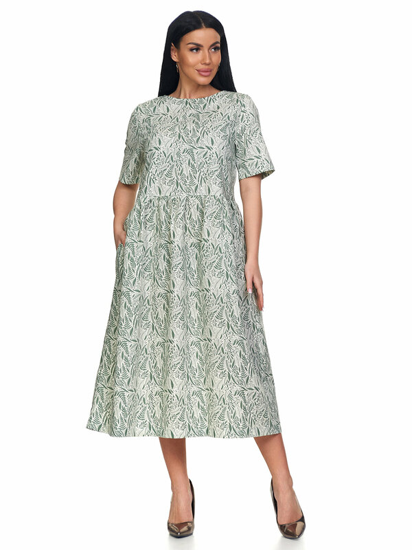 Платье Магазин Лён, размер 48, серый, зеленый
