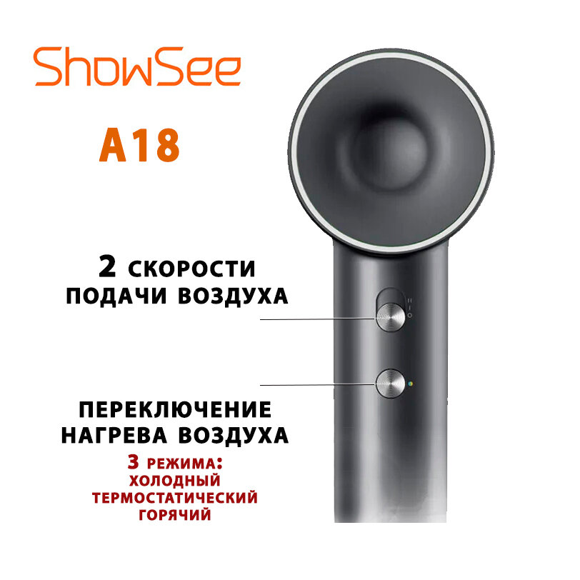 Фен Xiaomi ShowSee Hair Dryer A18 1800 Вт черный - фотография № 11