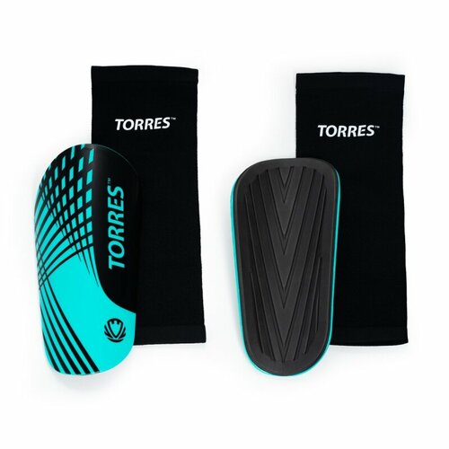 Щитки TORRES Pro, FS2308L, размер L, без голеностопа, без застежки, эластичный чулок черно-бирюзовый