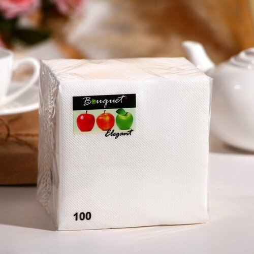 Салфетки бумажные BOUQUET Elegant 100шт 1слой Белые 24*24 см