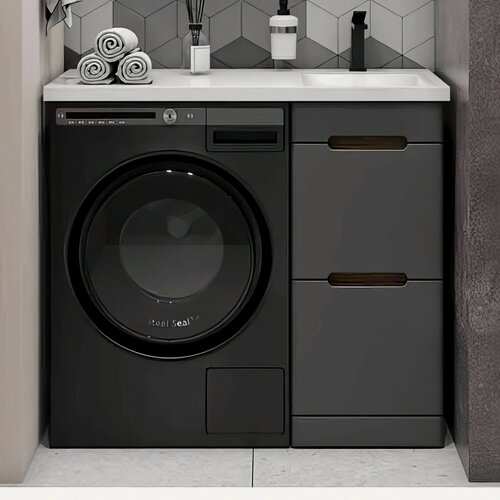 Изображение товара Тумба напольная SanStar Darko 40 с раковиной Даллас 100 правый (комплект) для ванной комнаты Дуб вотан, графит софт