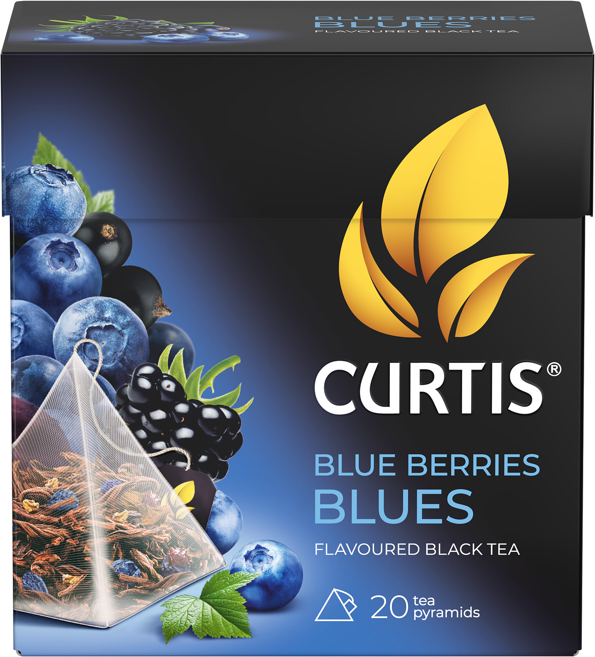 Российский чай CURTIS со вкусами BLUE BERRIES 20 штук, в виде пиромидок