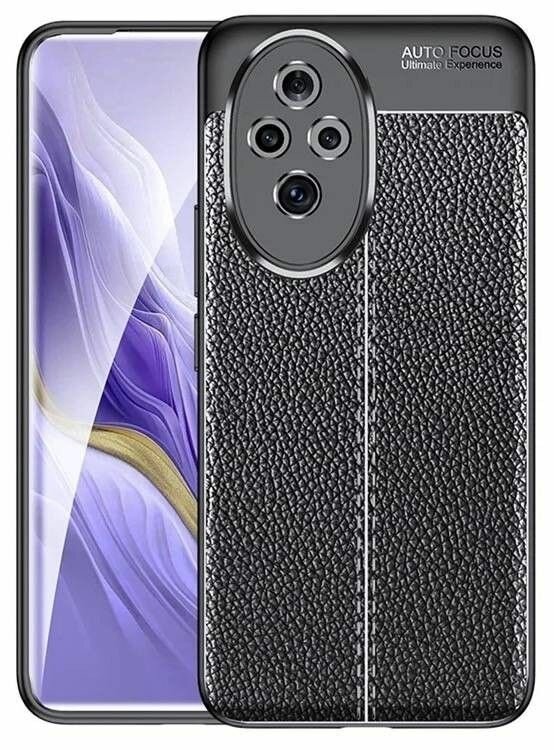 Чехол на Honor 200 Pro силиконовый под кожу чёрный противоударный