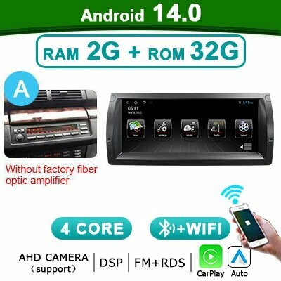 DIN 10,25 'Carplay Android 14 автомобильный радиоприемник для BMW 5 серии E39 X5 E53 M5 1996-2007 Android автомобильный стерео 4GWIFI мультимедийный плеер, CBL-4G64G-Andr14-A