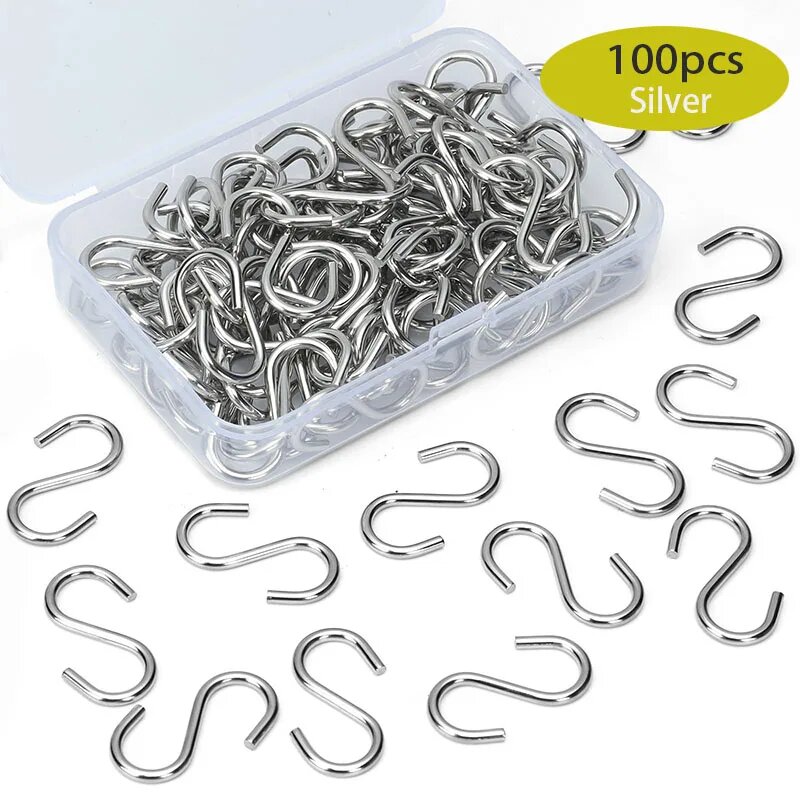 Металлические S-образные крючки 100 шт, Silver