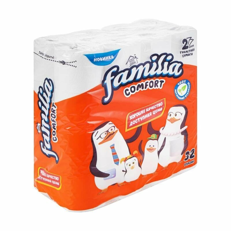 Картинки Туалетная бумага мягкая Familia Comfort, 2-слойная, 32 рулона, 1 упаковка, без отдушки