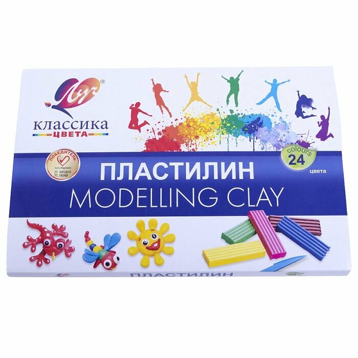 Пластилин для лепки и моделирования, для школы 24 цвета "Классика"