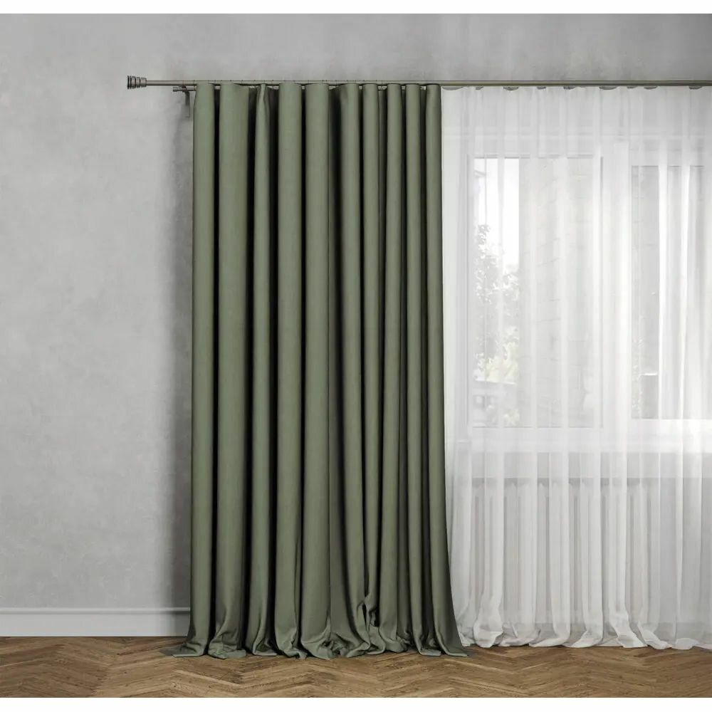 Штора на ленте со скрытыми петлями Plaga 200x300 см цвет зеленый