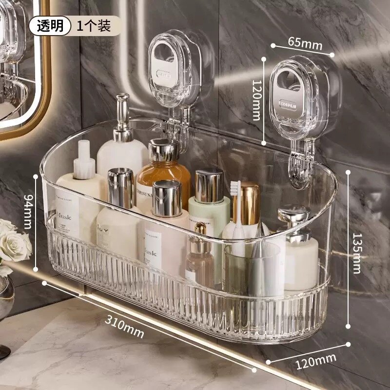 Ящик для хранения в присоске без сверления в ванной комнате, , настенная полка-стойка, прозрачно-белый