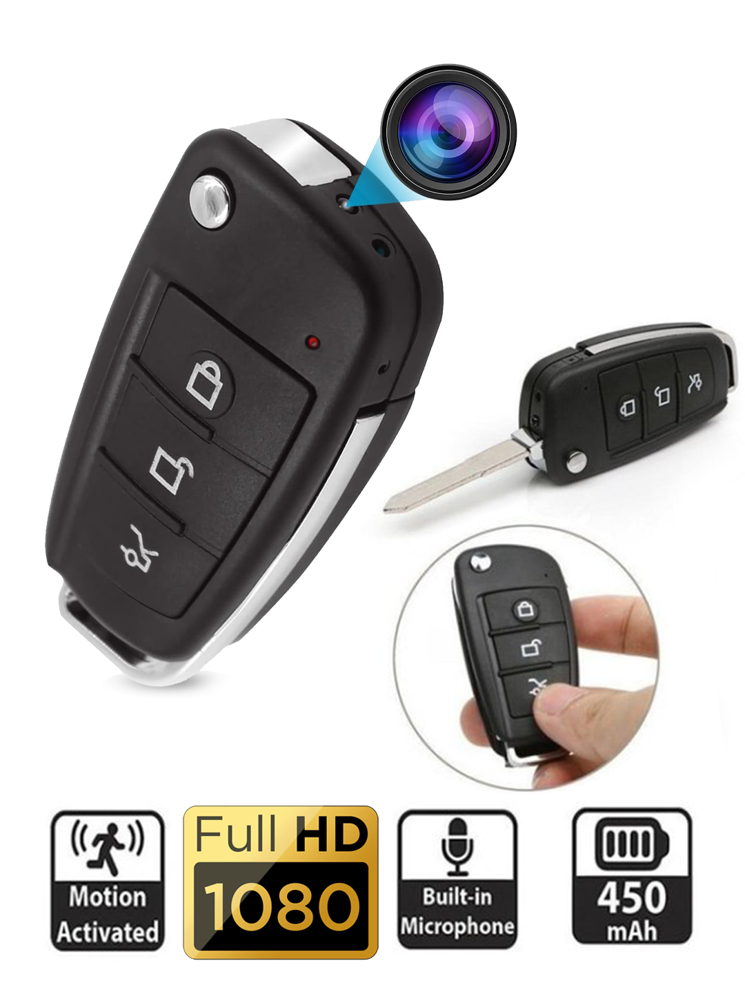 Мини-камера, Full HD, 2 Мп, ИК-подсветка, поддержка фото и видео, циклическая запись